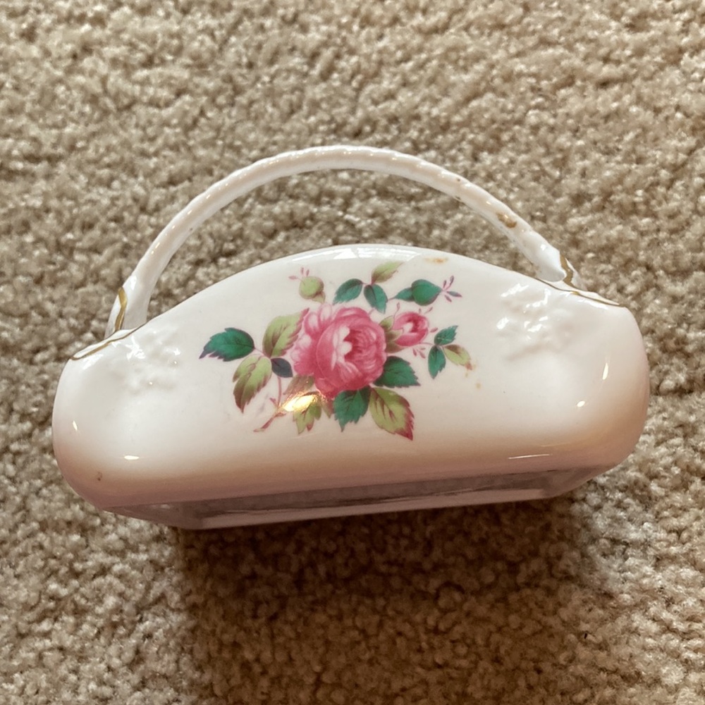 Vintage Spode Bone China England Billingsley Rose Spray Trinket Basket
